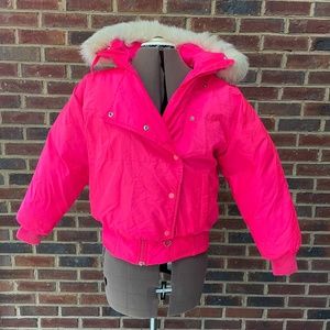 Vintage 1988 Obermeyer asymmetrical ski jacket with fur hood